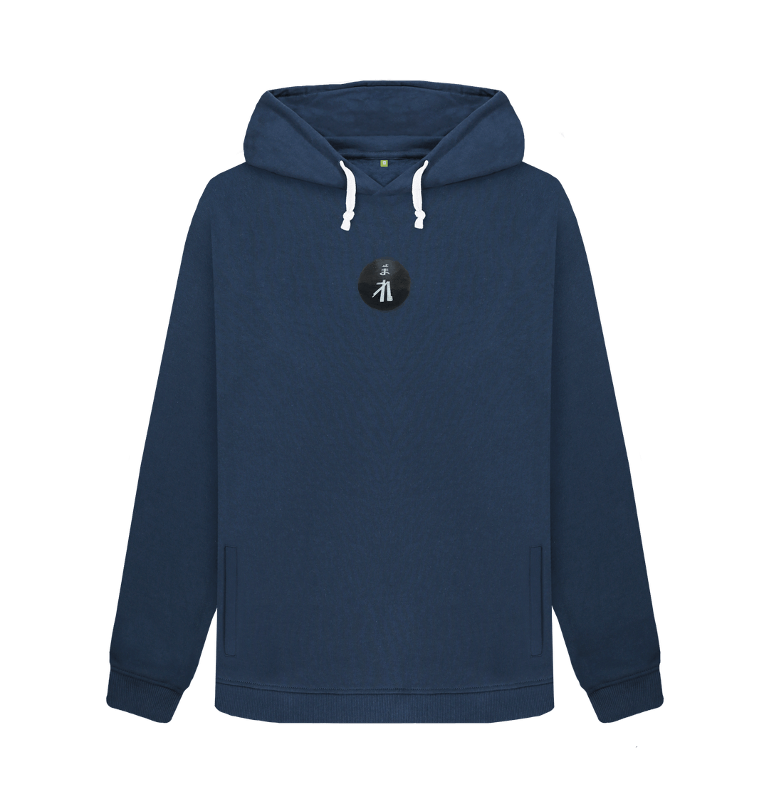 Navy Blue Japanese Tomare \u6b62\u307e\u308c -  Women's White Cord Hoodie