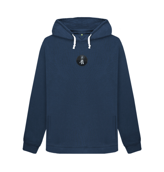 Navy Blue Japanese Tomare \u6b62\u307e\u308c -  Women's White Cord Hoodie