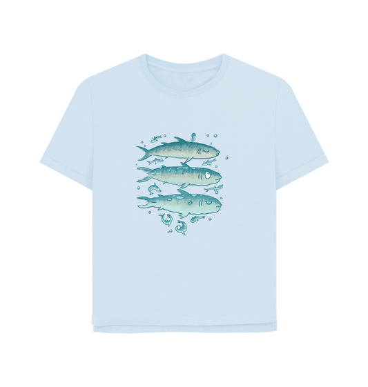 Sky Blue Mackerel - Women's Organic Cotton Relaxed Fit T-Shirt