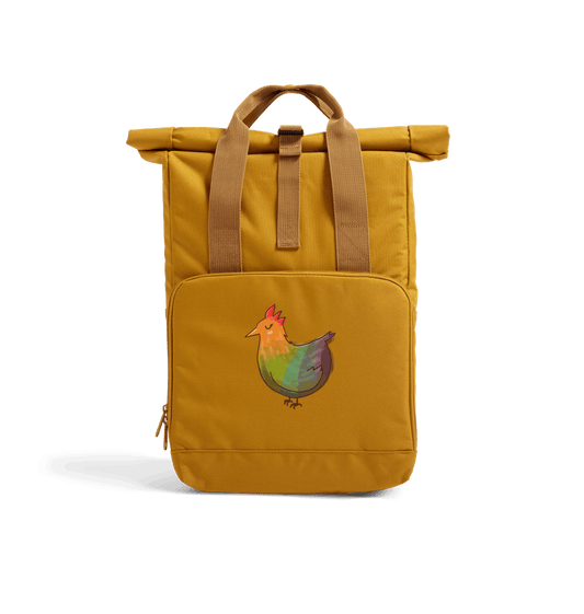 Mustard Rainbow Chicken - Recycled Twin handle Roll-Top Backpack